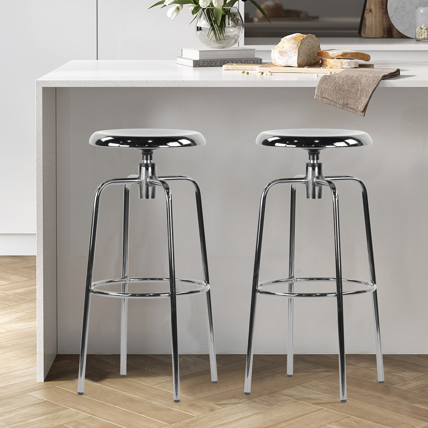 Set of 2 Ayala Silver Chrome Bar Stool