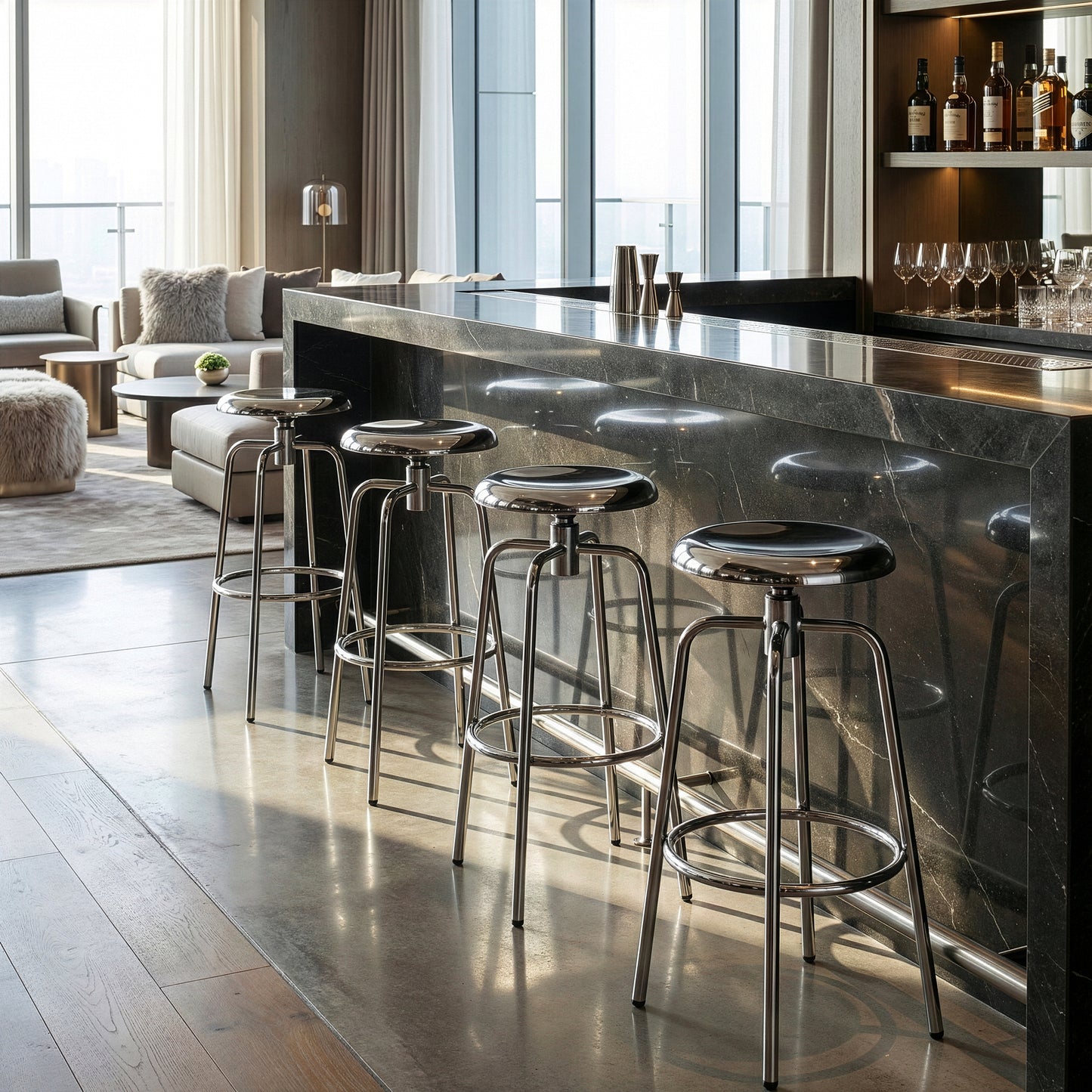 Set of 2 Ayala Silver Chrome Bar Stool