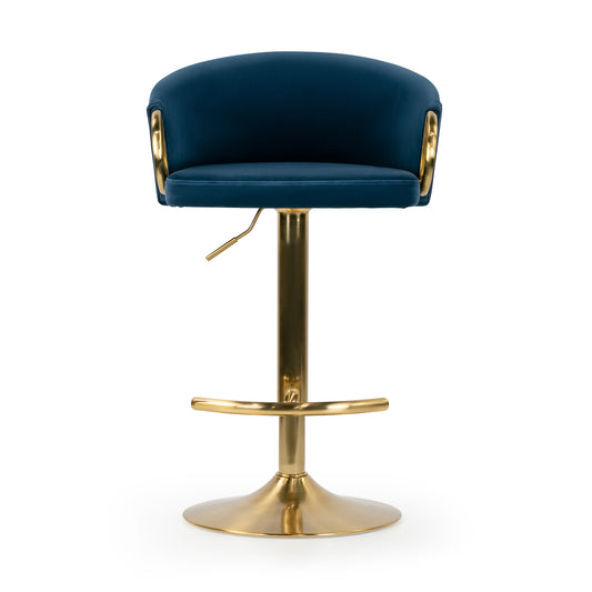 Balder Blue Velvet Fabric Bar Stool with Gold Accent Leg