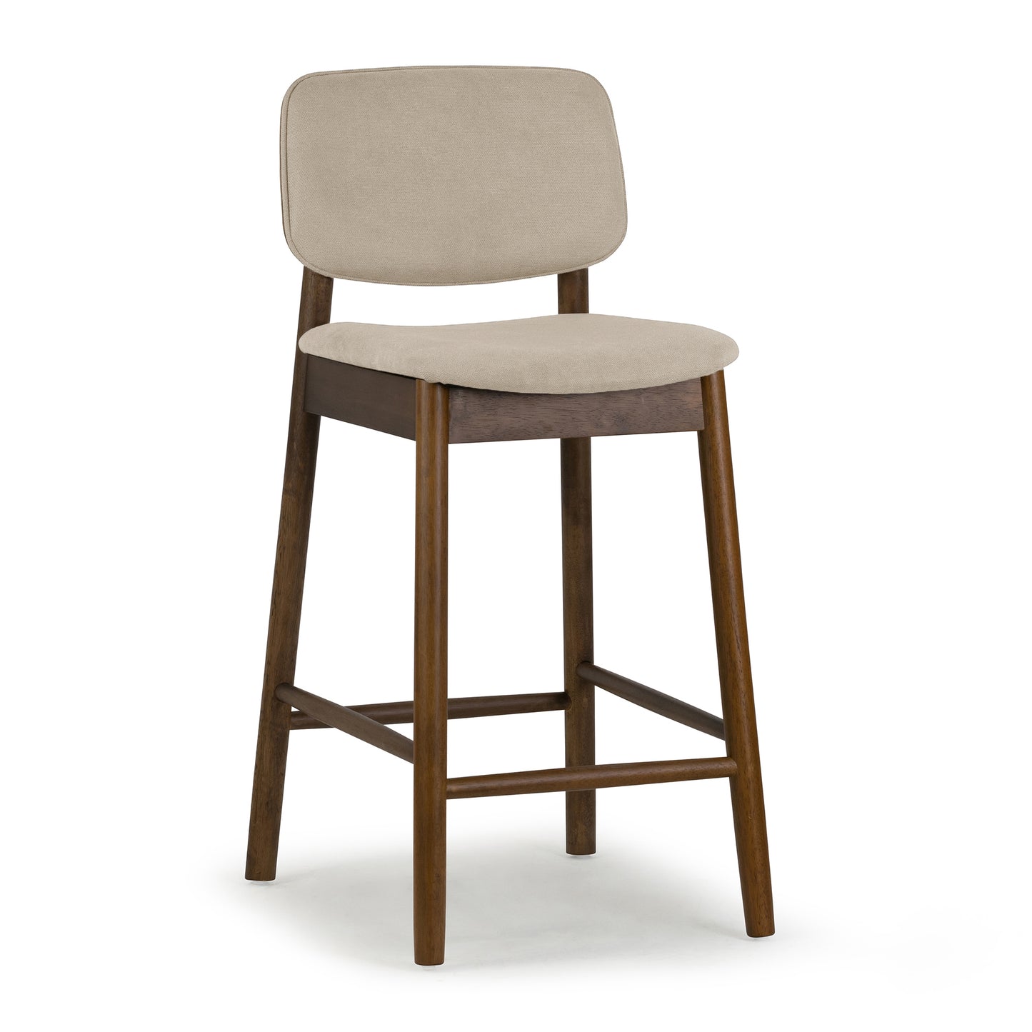 Set of 2 Azura Beige Fabric Counter Stool with Walnut Wood Legs