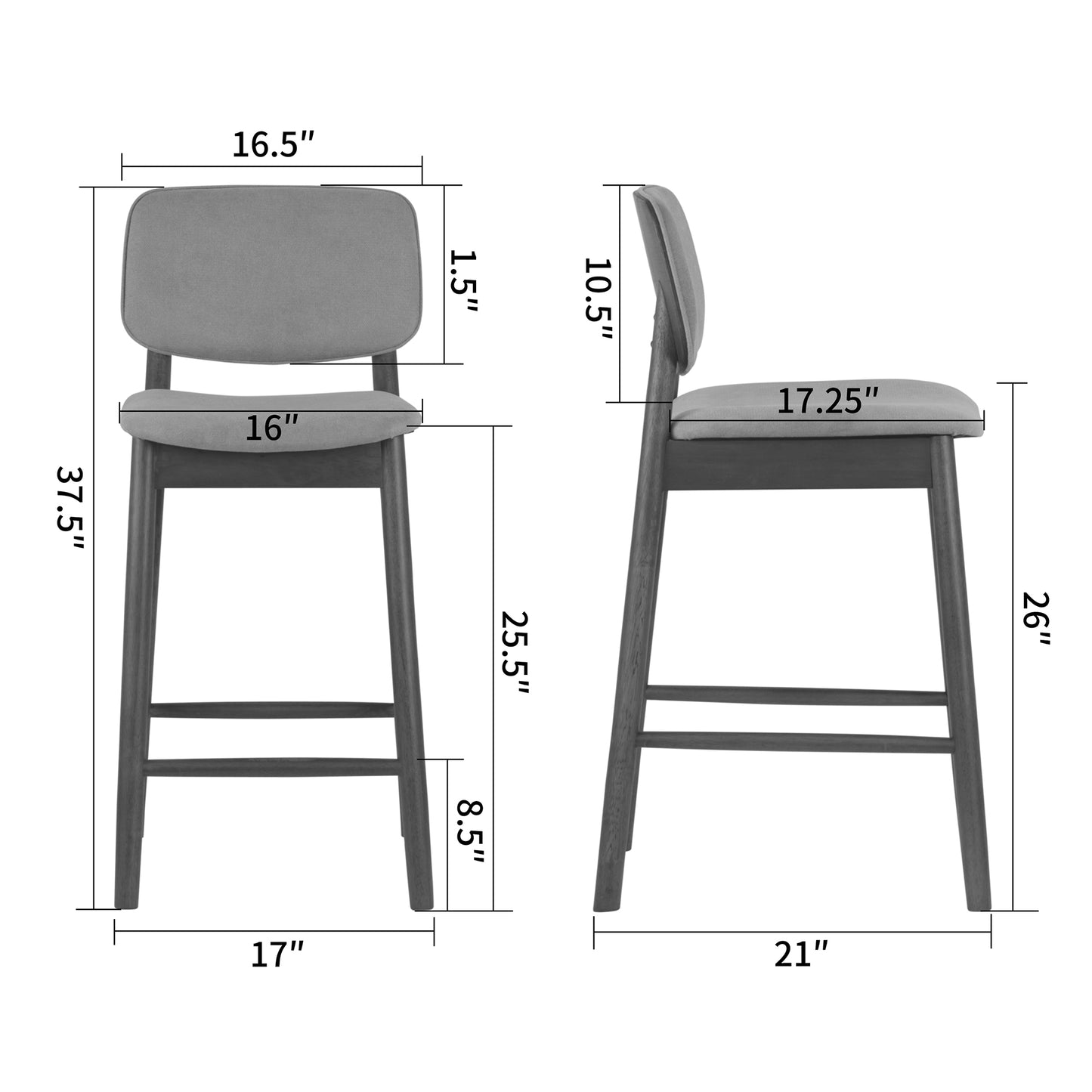 Set of 2 Azura Beige Fabric Counter Stool with Walnut Wood Legs