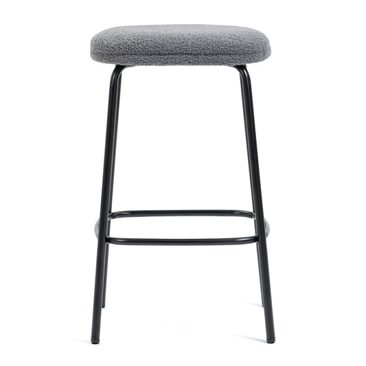 Set of 2 Ayana Gray Boucle Backless Counter Stool with Black Iron Legs