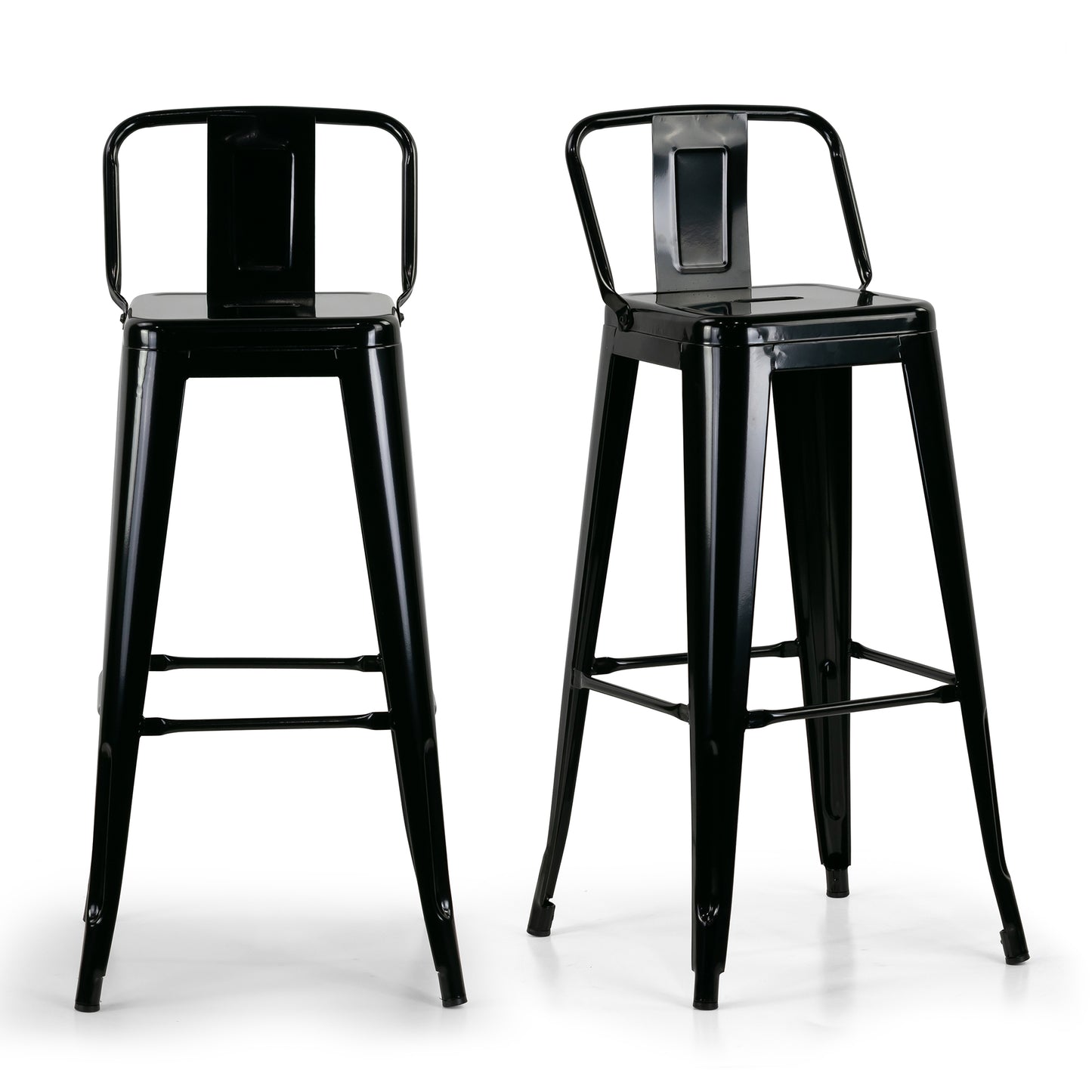 Set of 2 Barto Black Metal Bar Stool with Open Backrest