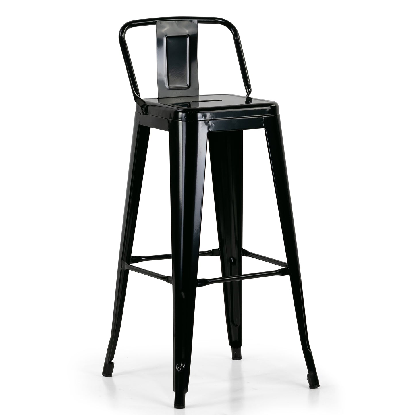 Set of 2 Barto Black Metal Bar Stool with Open Backrest