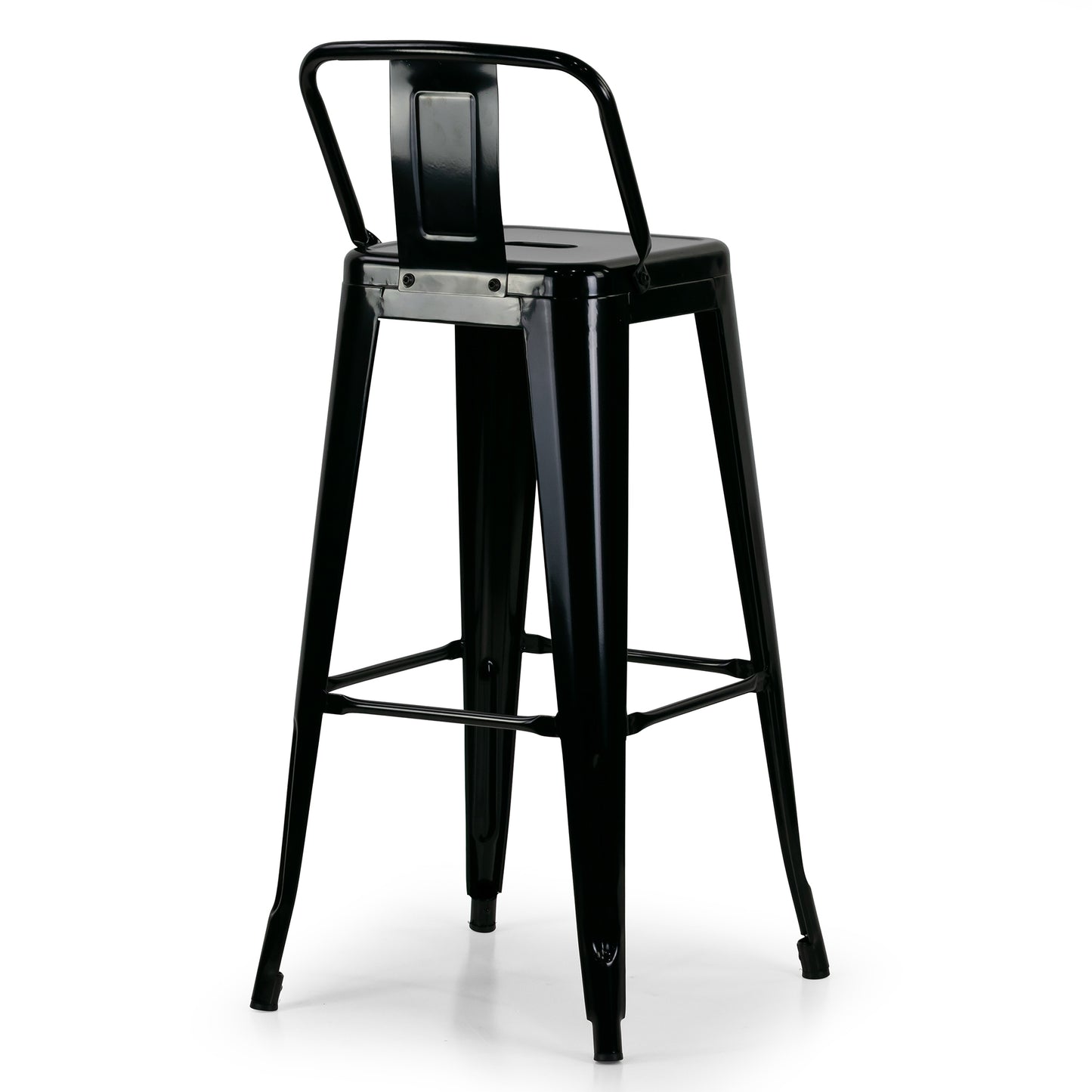 Set of 2 Barto Black Metal Bar Stool with Open Backrest