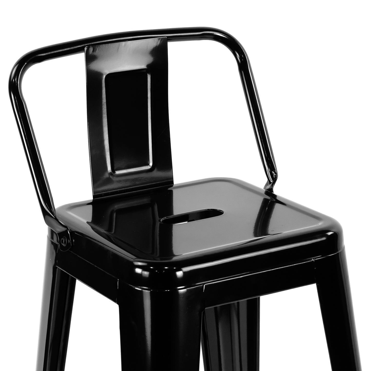 Set of 2 Barto Black Metal Bar Stool with Open Backrest