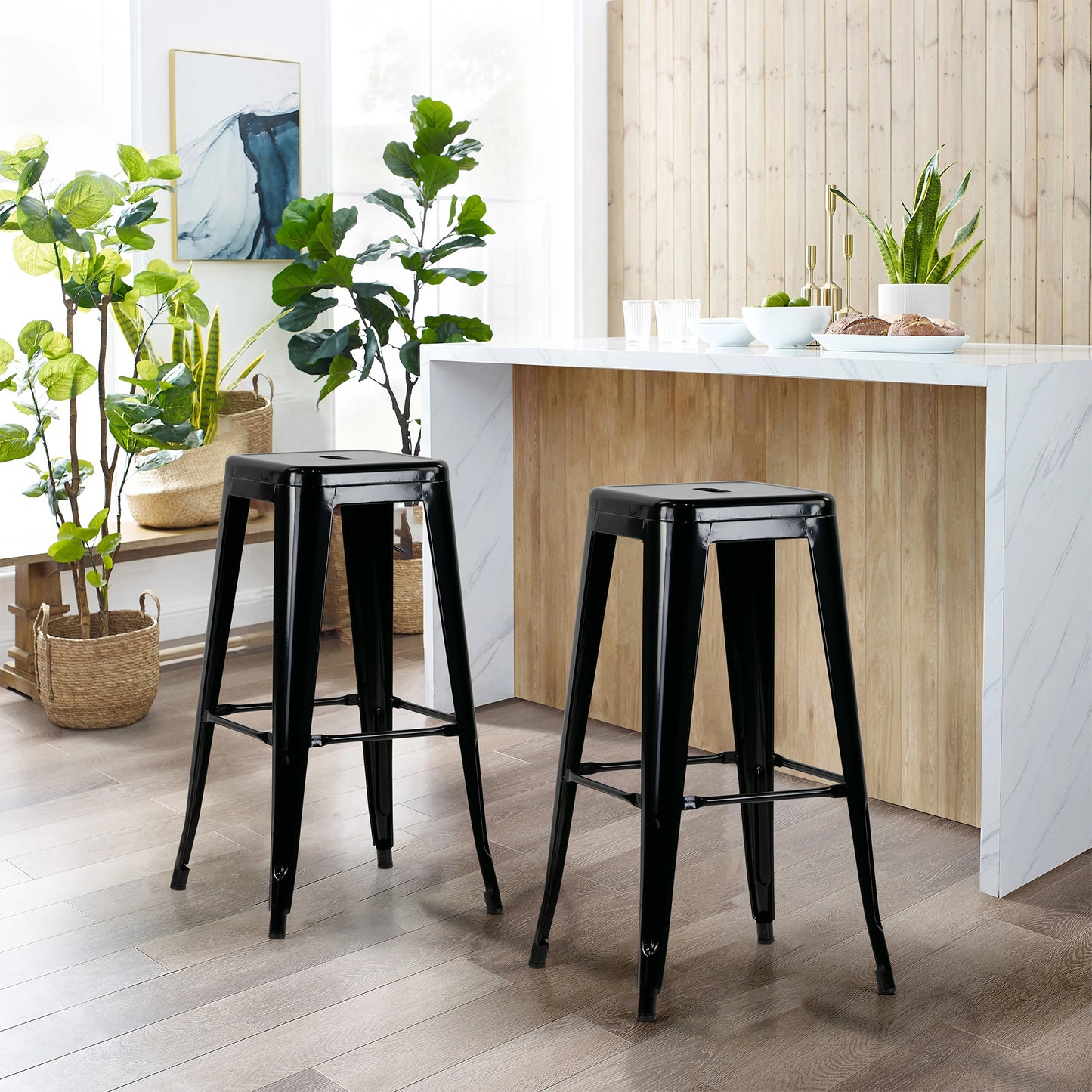 Set of 2 Barton Black Metal Backless Bar Stool