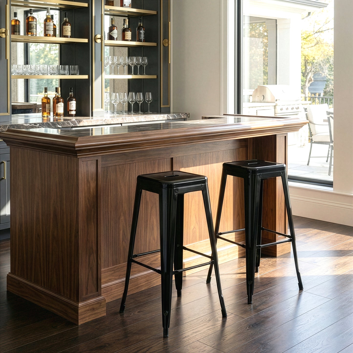 Set of 2 Barton Black Metal Backless Bar Stool