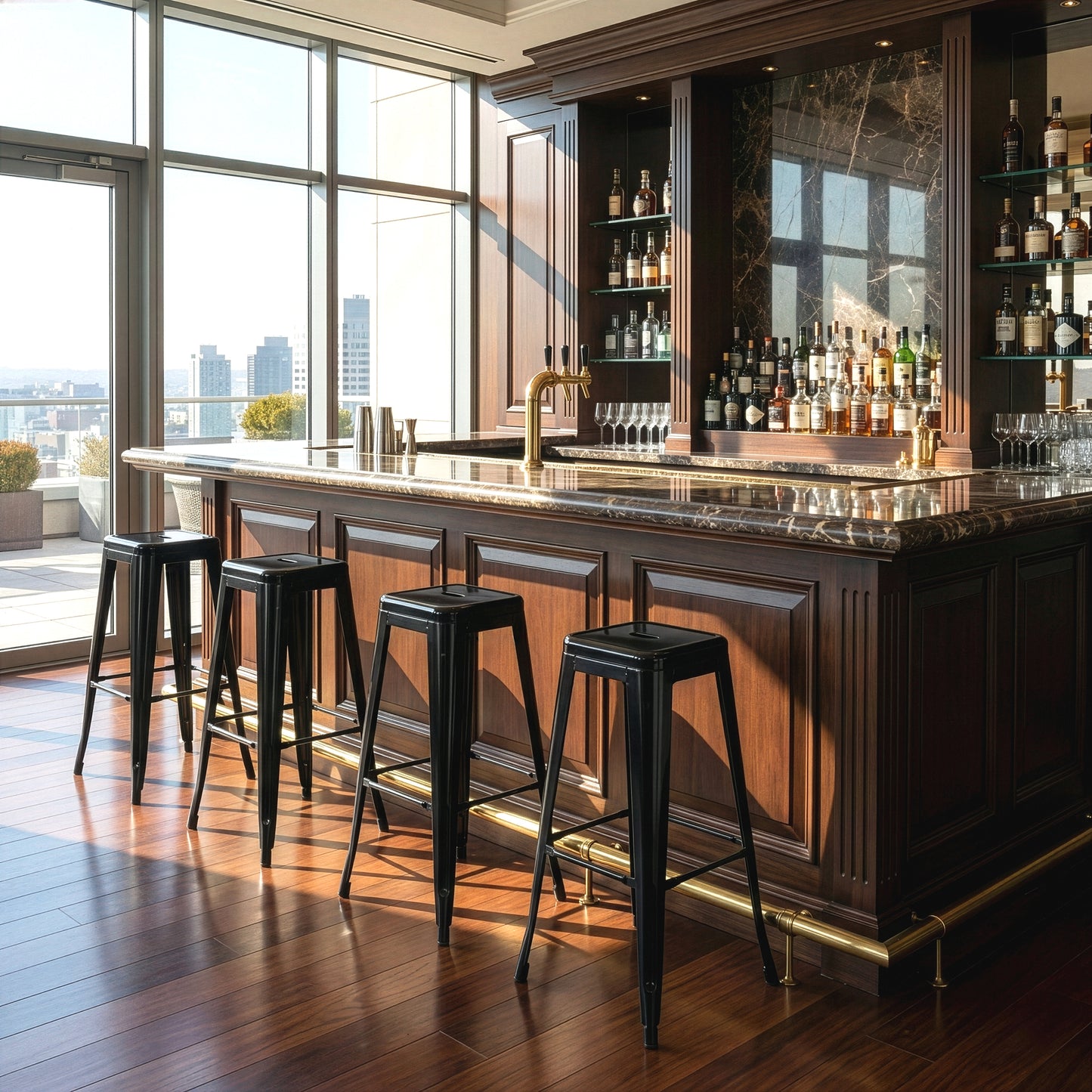 Set of 2 Barton Black Metal Backless Bar Stool