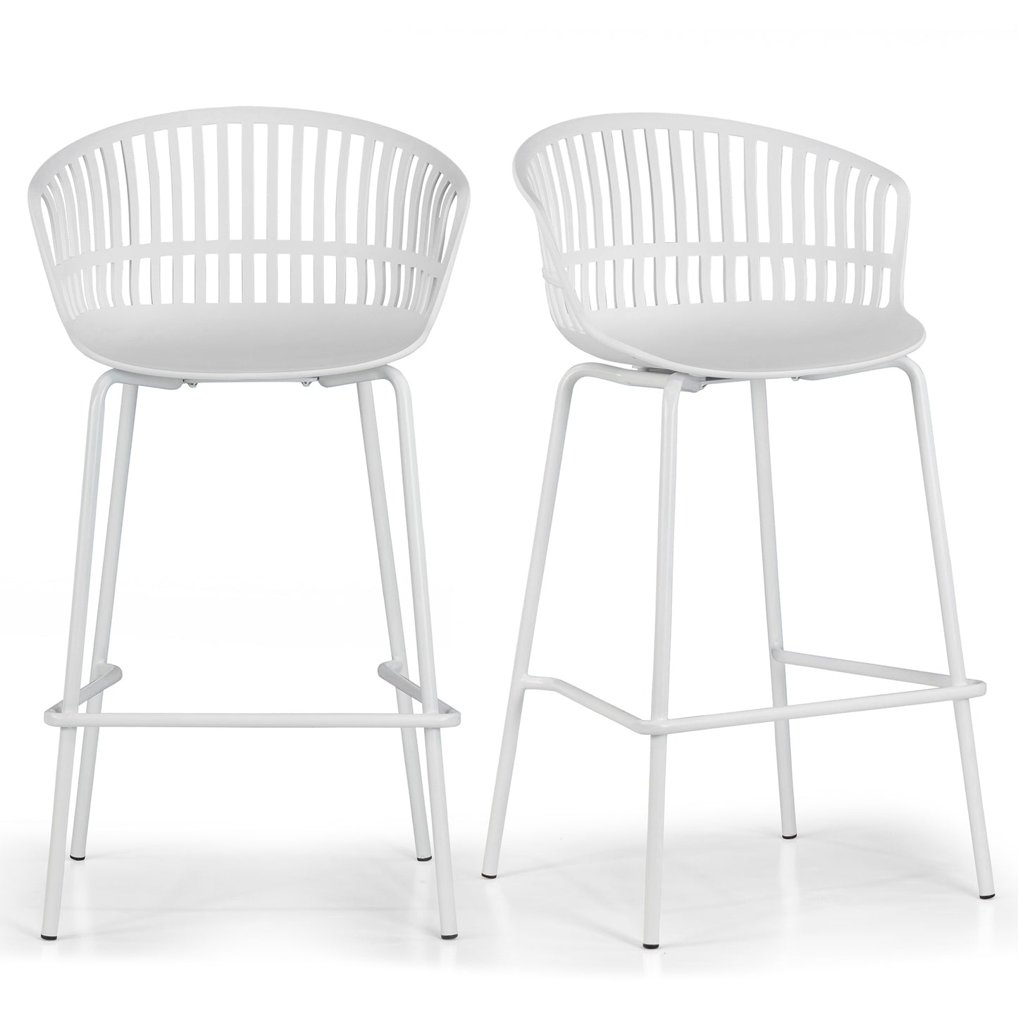 Set of 2 Basia White Plastic Counter Stool with Slatted Back and Iron Legs