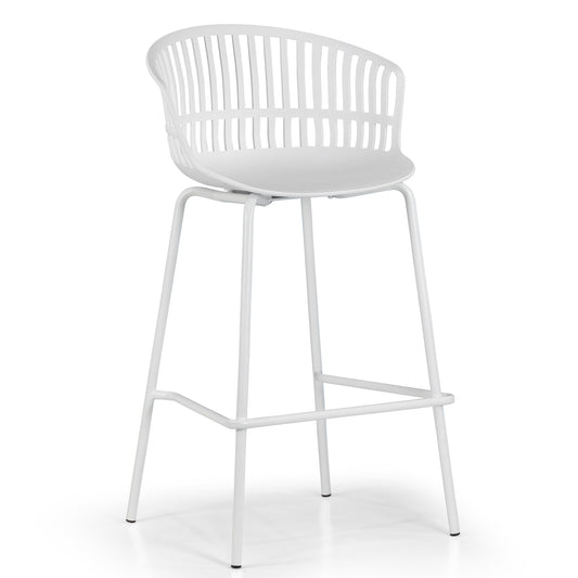 Set of 2 Basia White Plastic Counter Stool with Slatted Back and Iron Legs