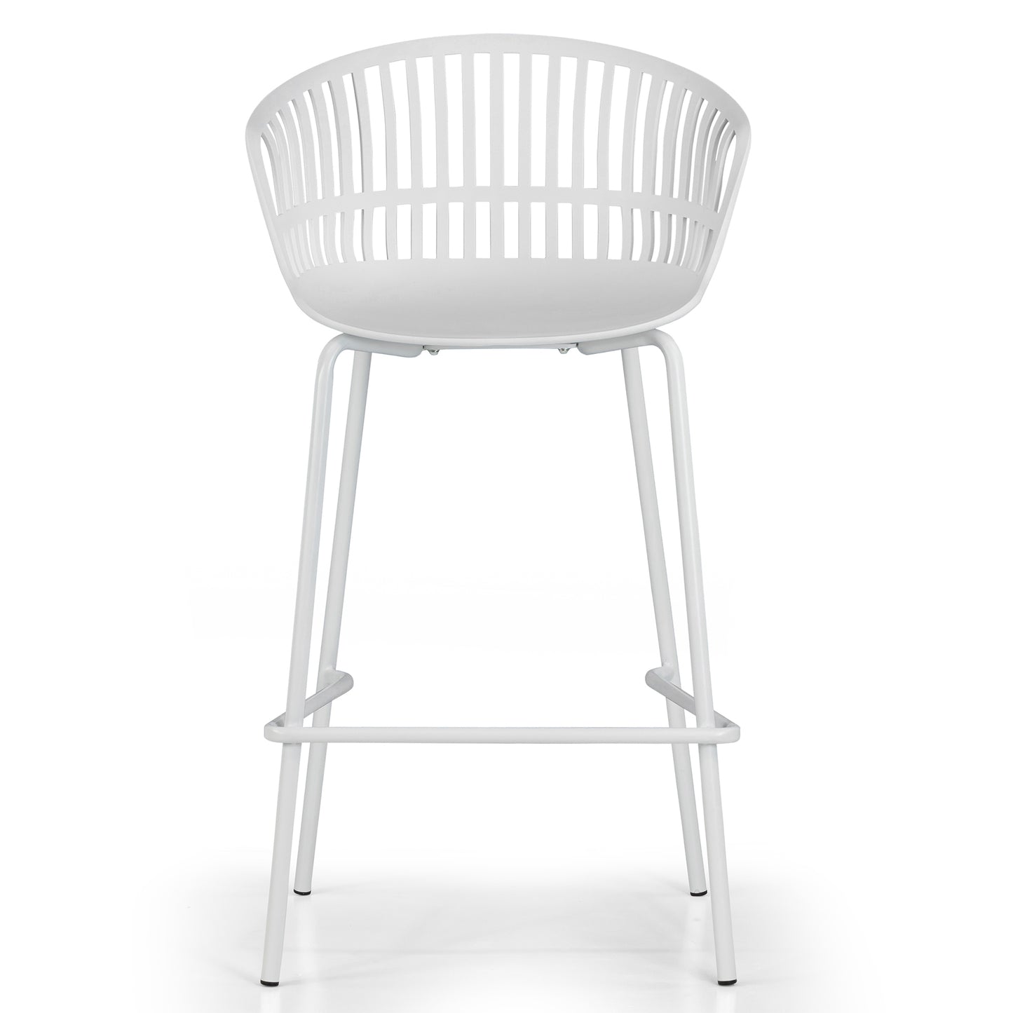 Set of 2 Basia White Plastic Counter Stool with Slatted Back and Iron Legs