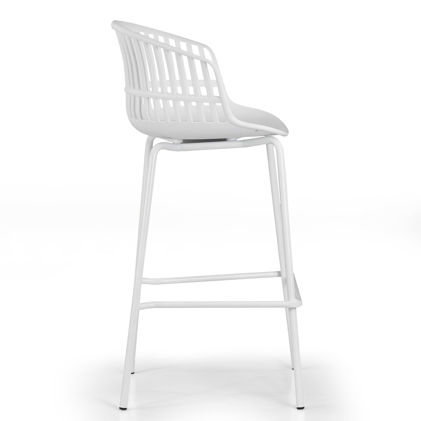Set of 2 Basia White Plastic Counter Stool with Slatted Back and Iron Legs