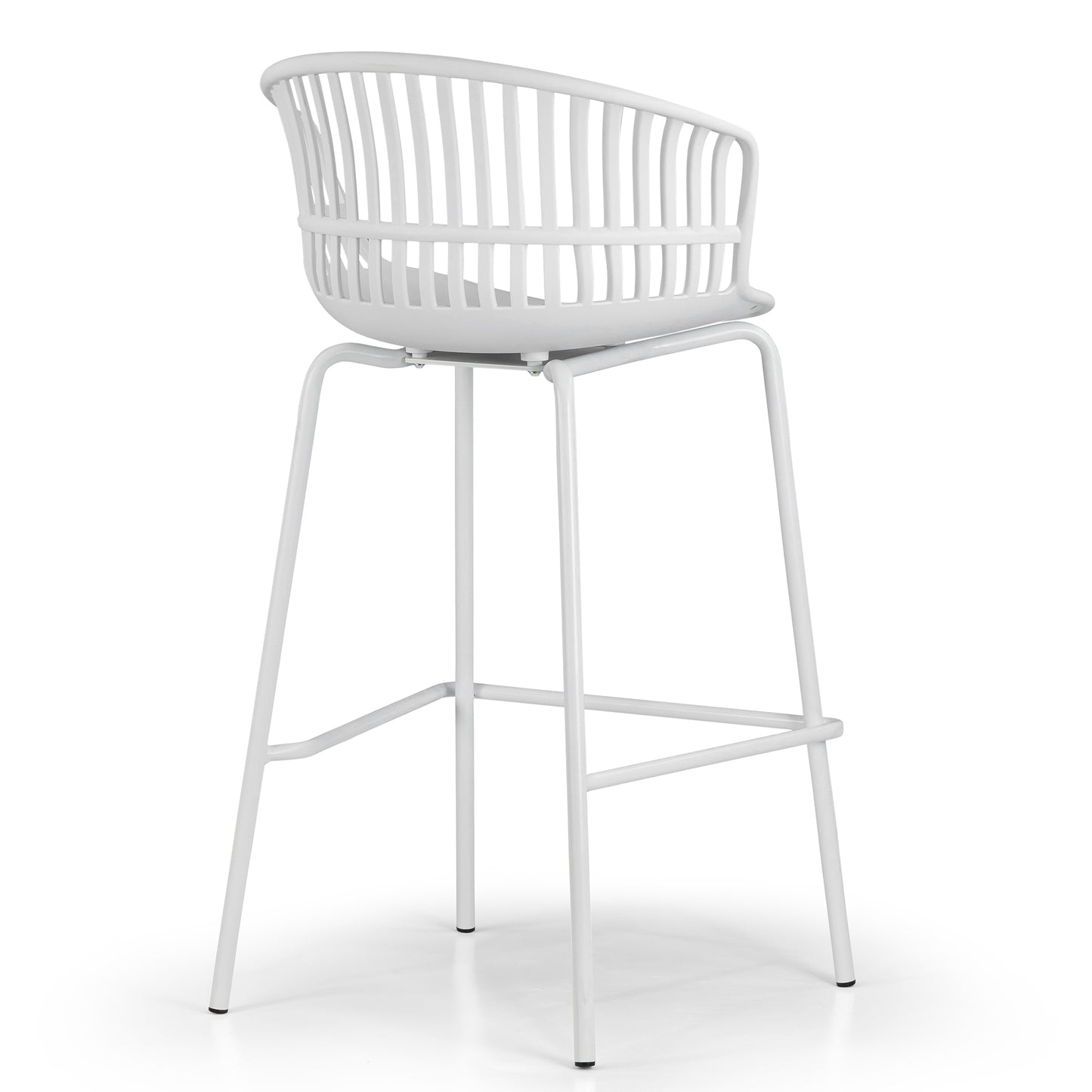 Set of 2 Basia White Plastic Counter Stool with Slatted Back and Iron Legs