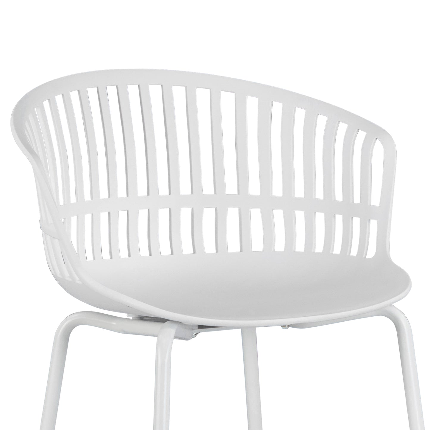 Set of 2 Basia White Plastic Counter Stool with Slatted Back and Iron Legs