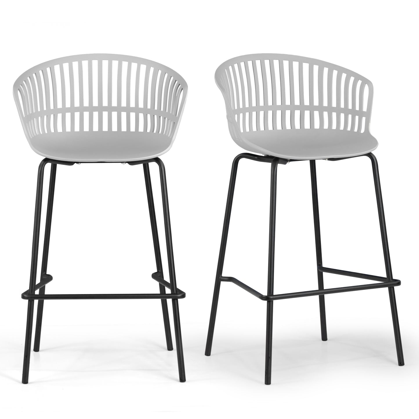 Set of 2 Basia Gray Plastic Counter Stool with Slatted Back and Iron Legs