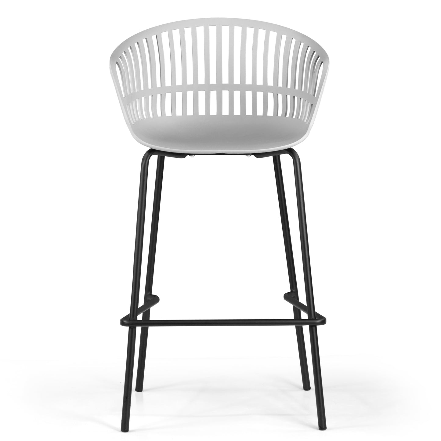 Set of 2 Basia Gray Plastic Counter Stool with Slatted Back and Iron Legs