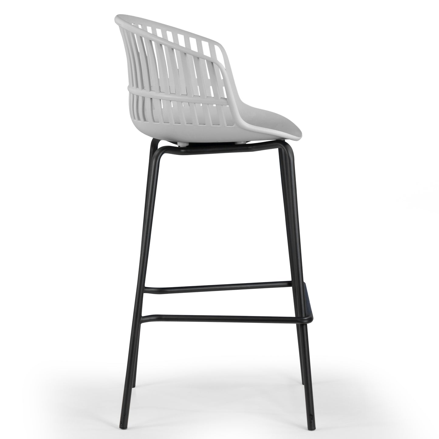 Set of 2 Basia Gray Plastic Counter Stool with Slatted Back and Iron Legs