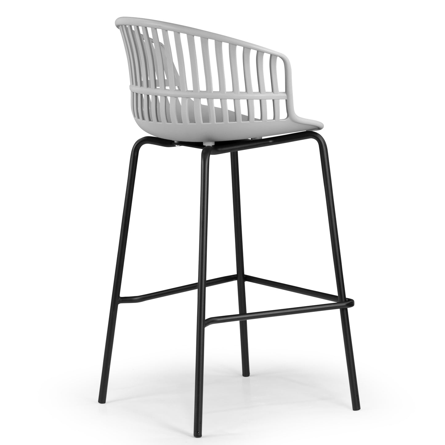 Set of 2 Basia Gray Plastic Counter Stool with Slatted Back and Iron Legs