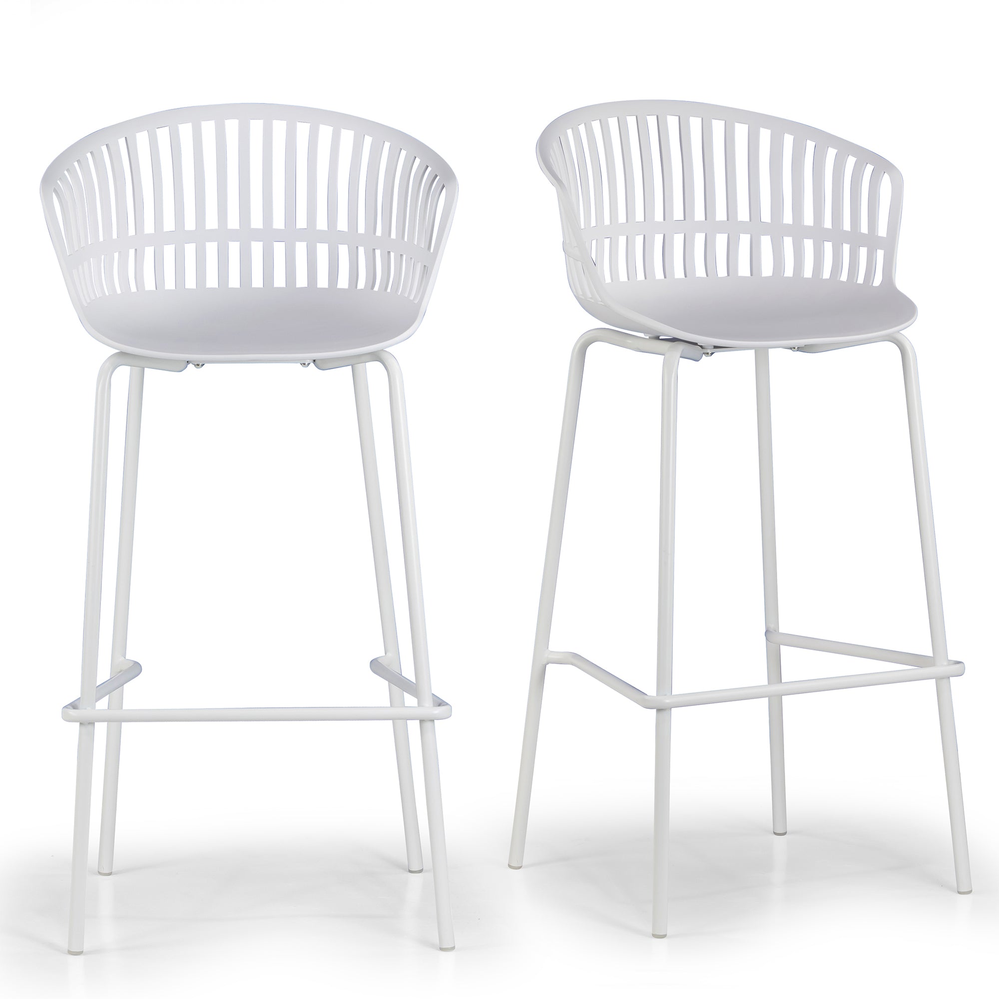 Set of 2 Basil White Plastic Bar Stool with Slatted Back and Iron Legs ...