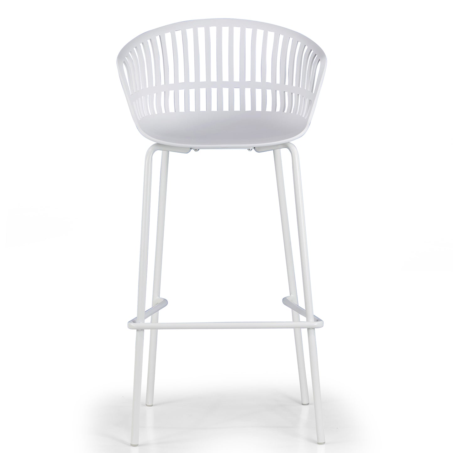 Set of 2 Basil White Plastic Bar Stool with Slatted Back and Iron Legs