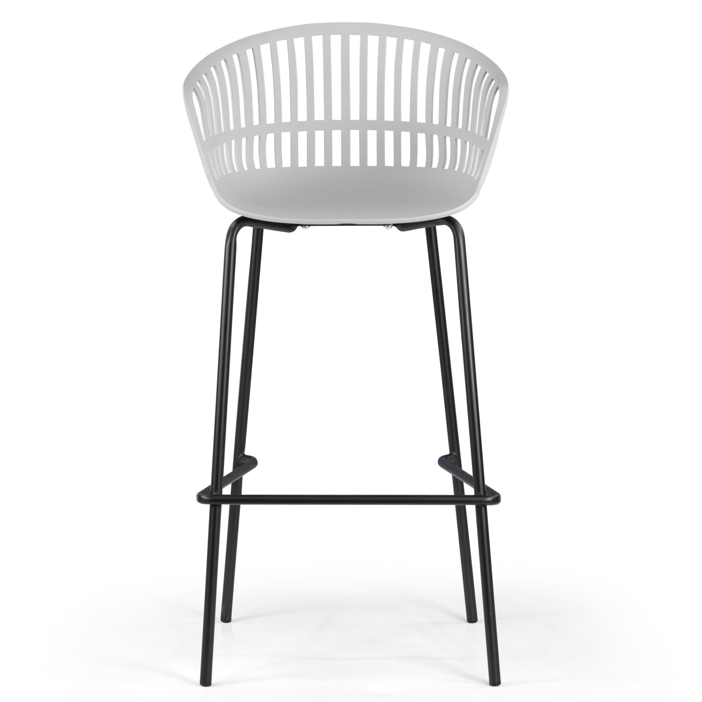 Set of 2 Basil Gray Plastic Bar Stool with Slatted Back and Iron Legs