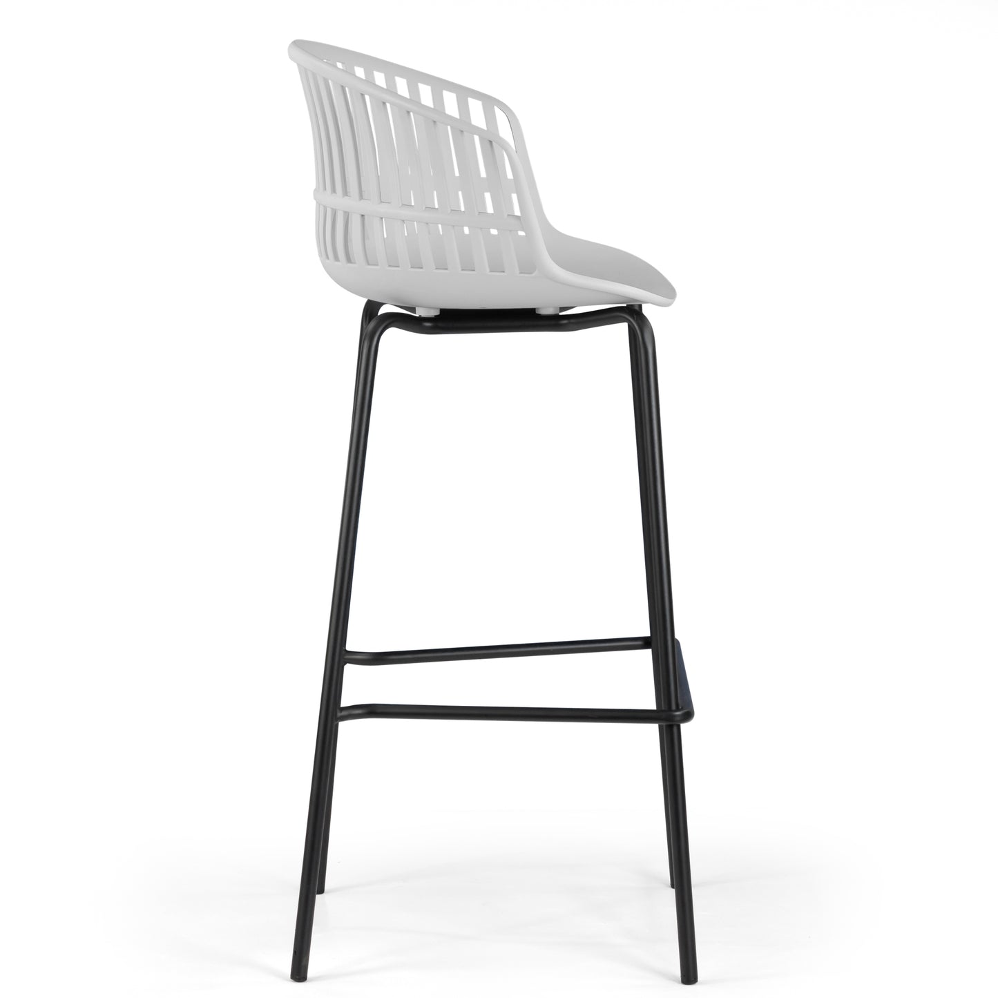 Set of 2 Basil Gray Plastic Bar Stool with Slatted Back and Iron Legs