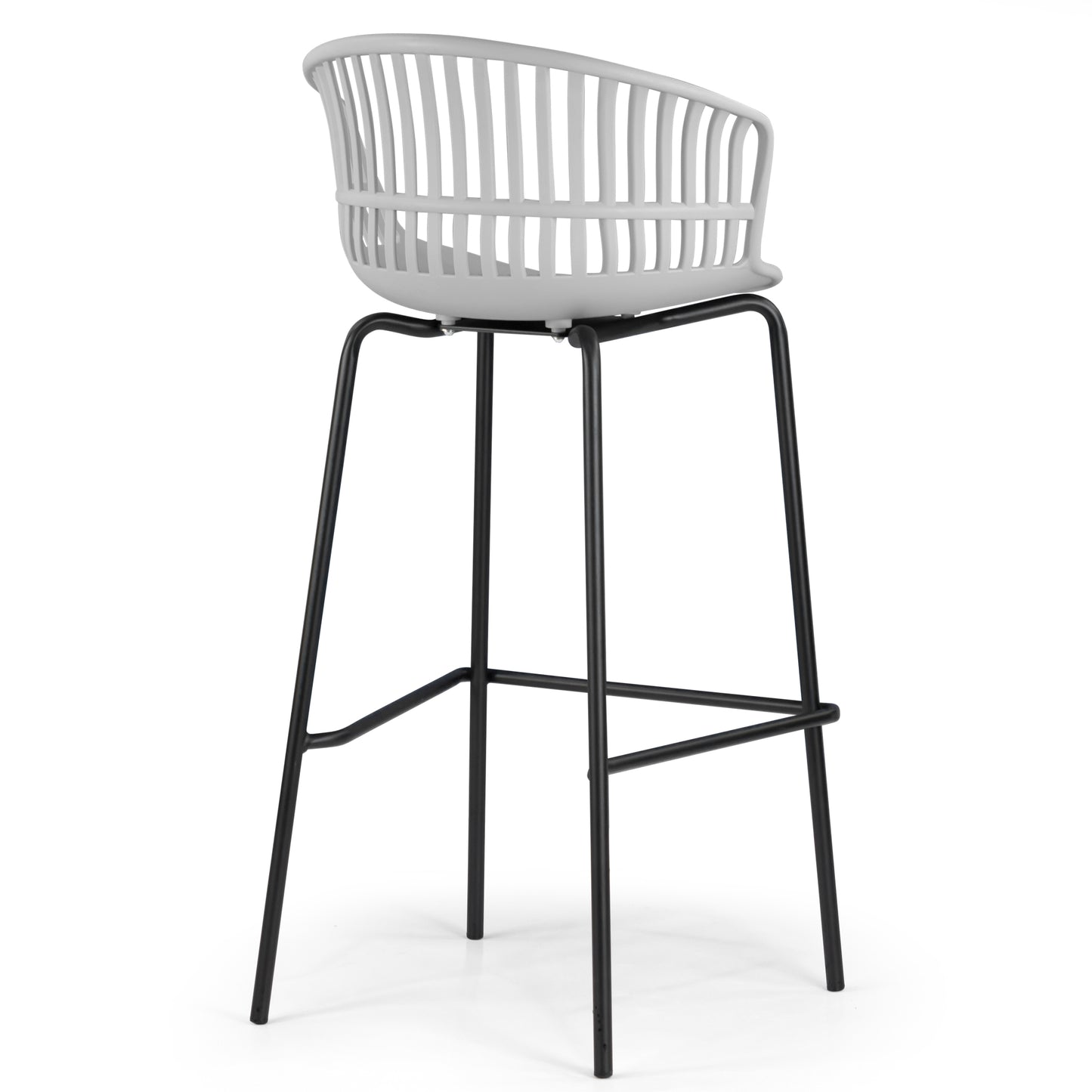 Set of 2 Basil Gray Plastic Bar Stool with Slatted Back and Iron Legs