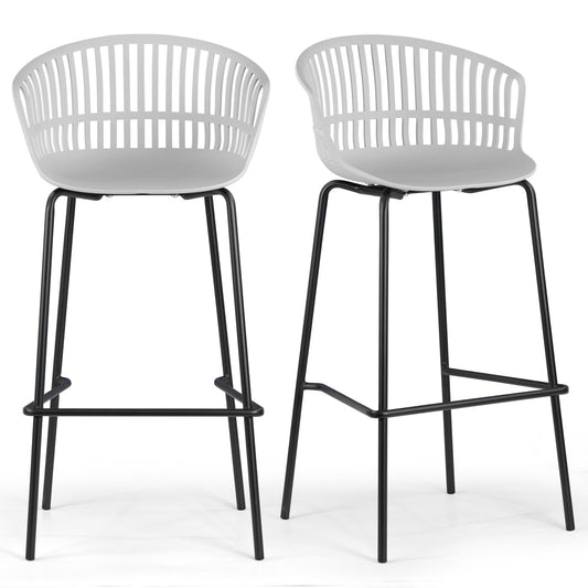 Set of 2 Basil Gray Plastic Bar Stool with Slatted Back and Iron Legs