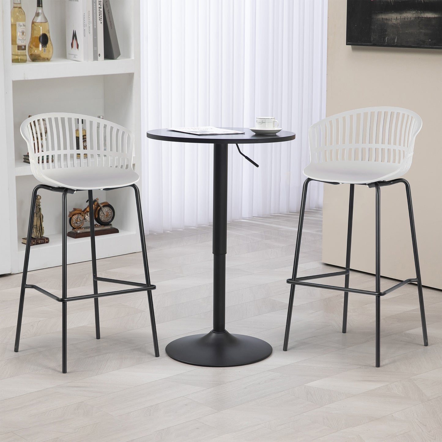 Set of 2 Basil Gray Plastic Bar Stool with Slatted Back and Iron Legs
