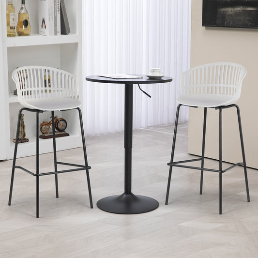 Set of 2 Basil Gray Plastic Bar Stool with Slatted Back and Iron Legs