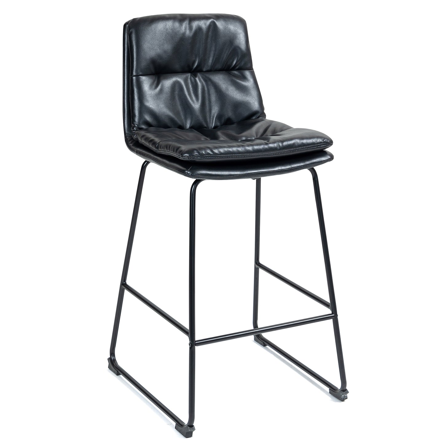 Set of 2 Bauer Black Faux Leather Bar Stool with Black Iron Legs