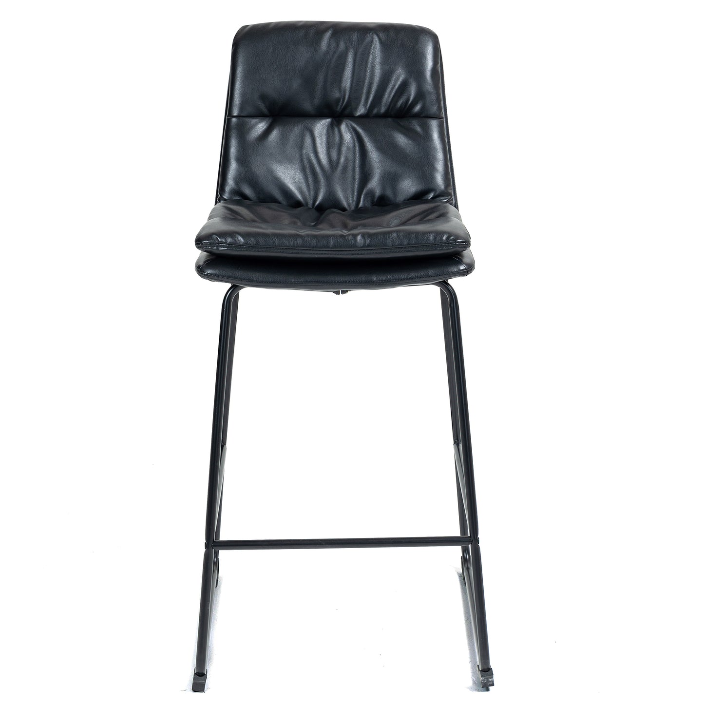 Set of 2 Bauer Black Faux Leather Bar Stool with Black Iron Legs