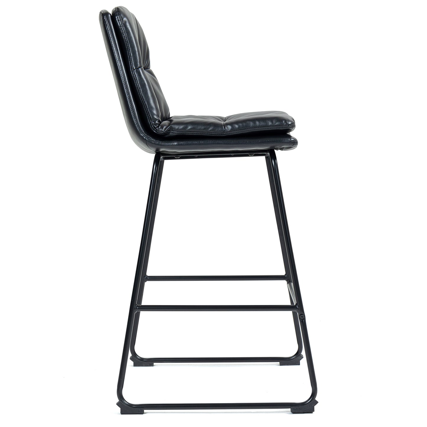Set of 2 Bauer Black Faux Leather Bar Stool with Black Iron Legs