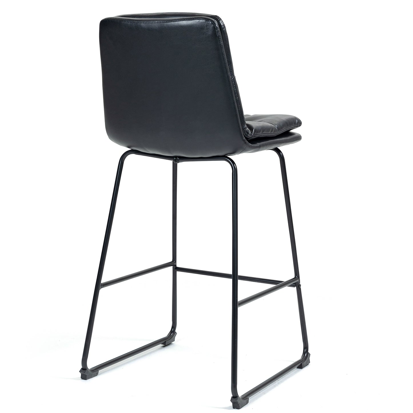 Set of 2 Bauer Black Faux Leather Bar Stool with Black Iron Legs
