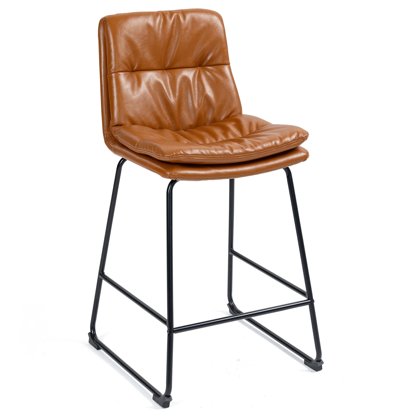 Set of 2 Bauer Brown Faux Leather Counter Stool with Black Iron Legs
