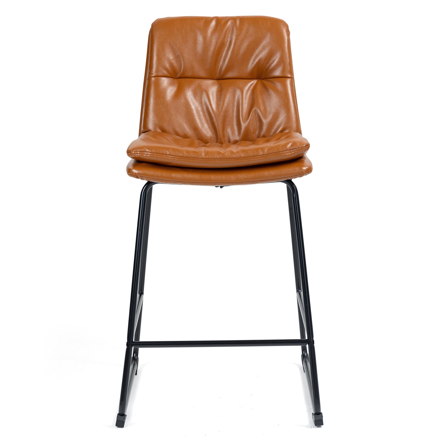 Set of 2 Bauer Brown Faux Leather Counter Stool with Black Iron Legs