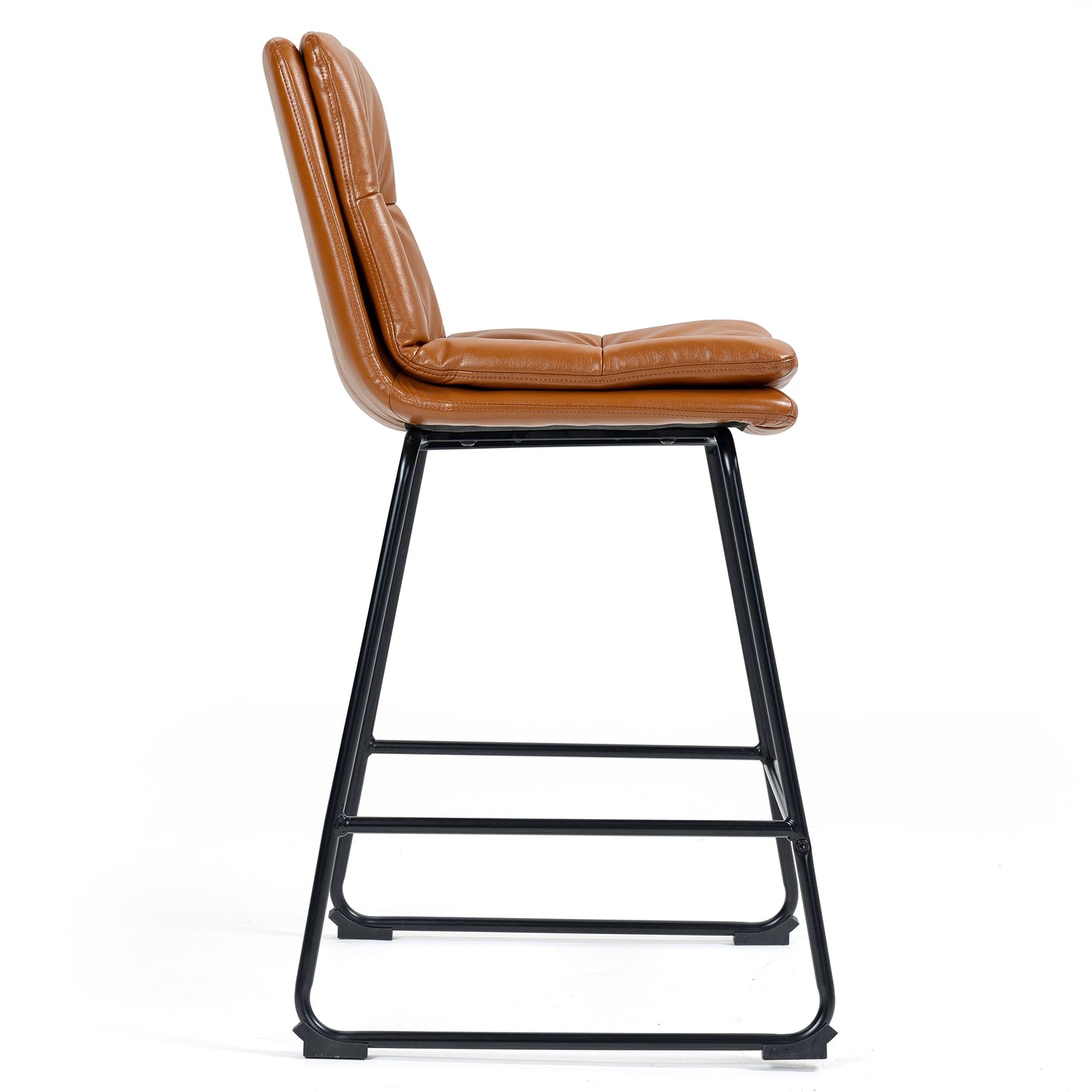 Set of 2 Bauer Brown Faux Leather Counter Stool with Black Iron Legs