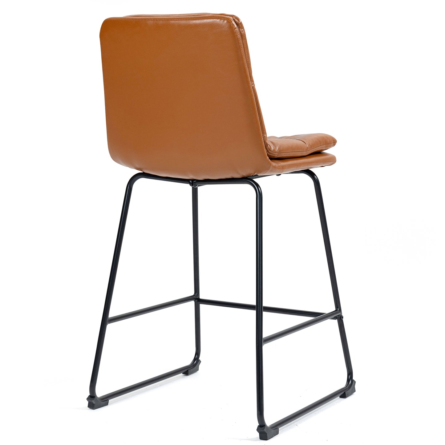 Set of 2 Bauer Brown Faux Leather Counter Stool with Black Iron Legs