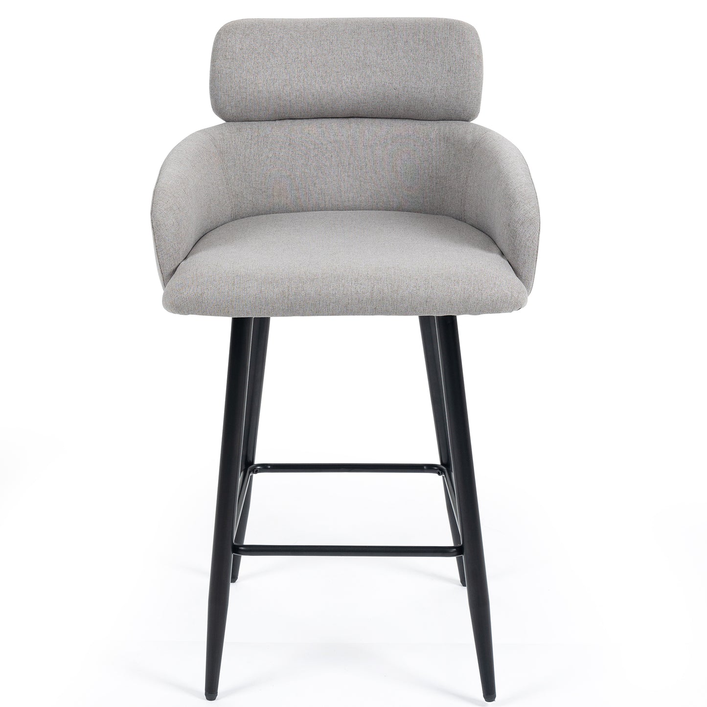 Set of 2 Barker Gray Fabric Tufted Bar Stool with Black Iron Legs