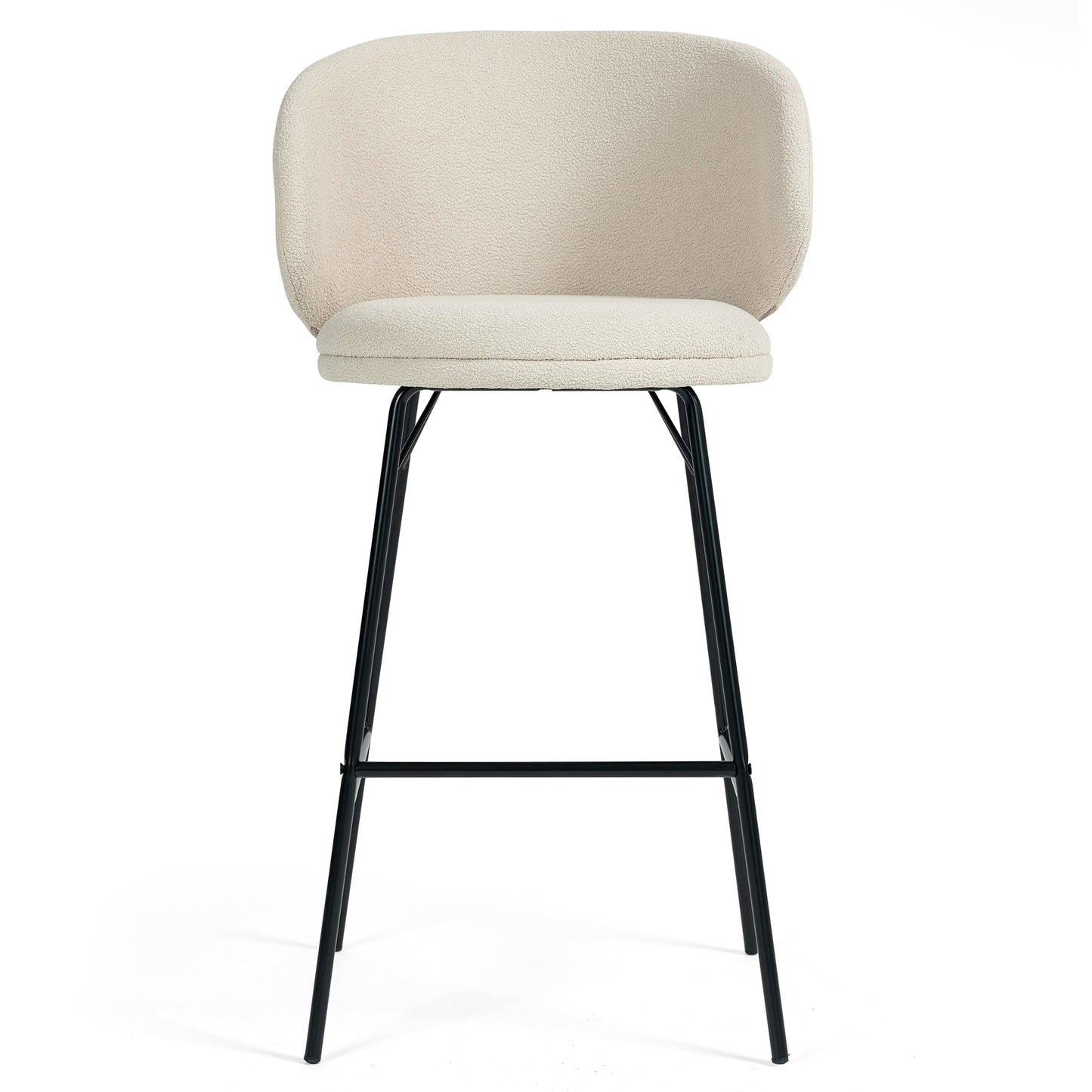 Set of 2 Baxter White Boucle Fabric Bar Stool with Black Iron Legs
