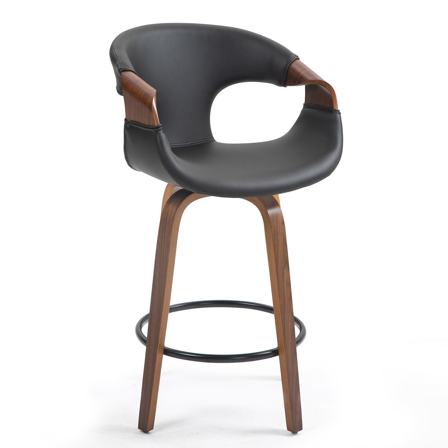 Baylor Black Faux Leather Counter Stool with Walnut Wooden Legs