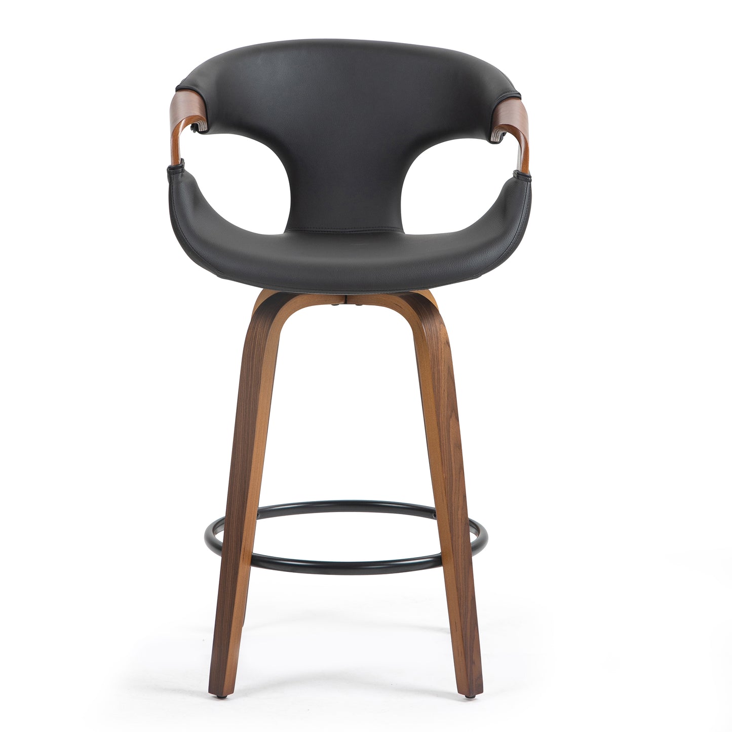 Baylor Black Faux Leather Counter Stool with Walnut Wooden Legs