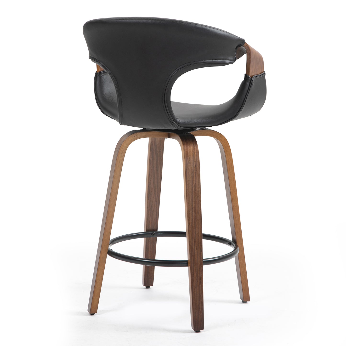 Baylor Black Faux Leather Counter Stool with Walnut Wooden Legs