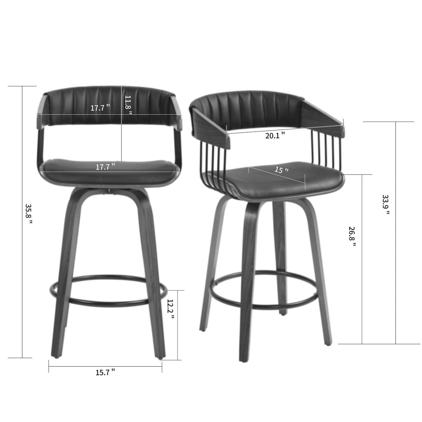 Beaumont Black Faux Leather Counter Stool with Walnut Wood Frame and Legs