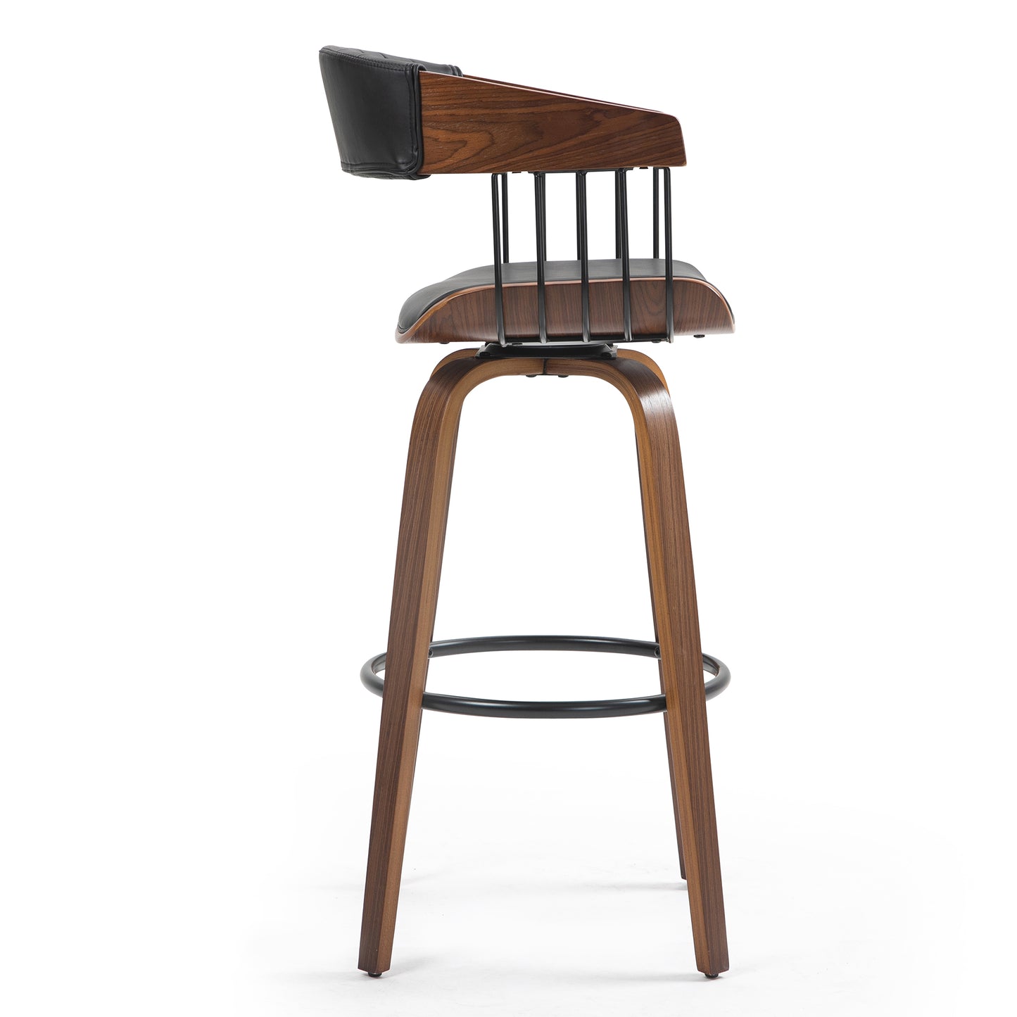Beaumont Black Faux Leather Bar Stool with Walnut Wood Frame and Legs