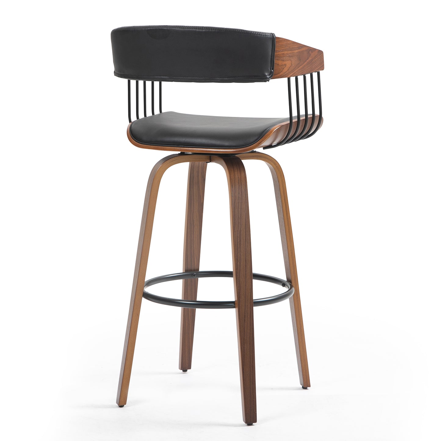 Beaumont Black Faux Leather Bar Stool with Walnut Wood Frame and Legs