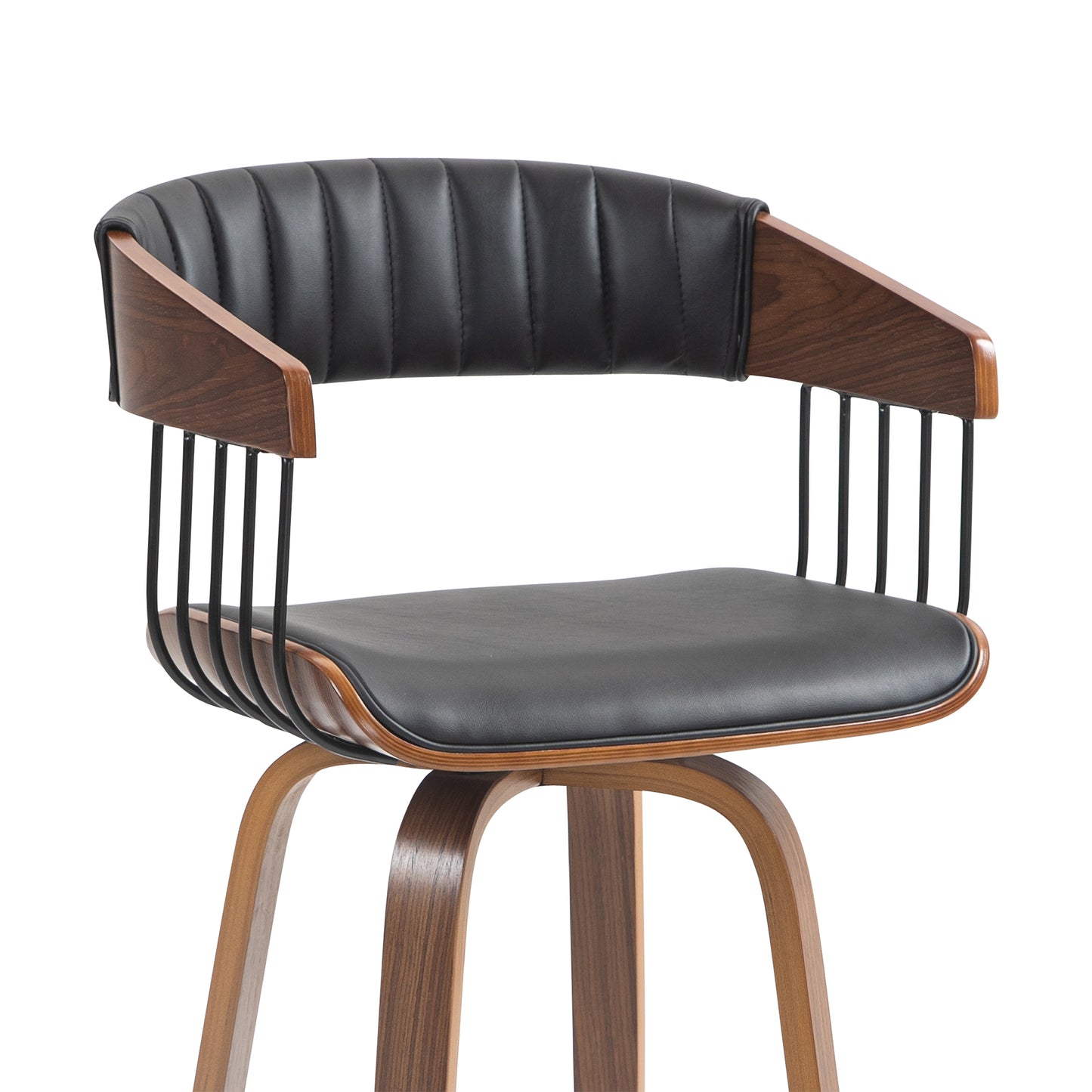 Beaumont Black Faux Leather Bar Stool with Walnut Wood Frame and Legs