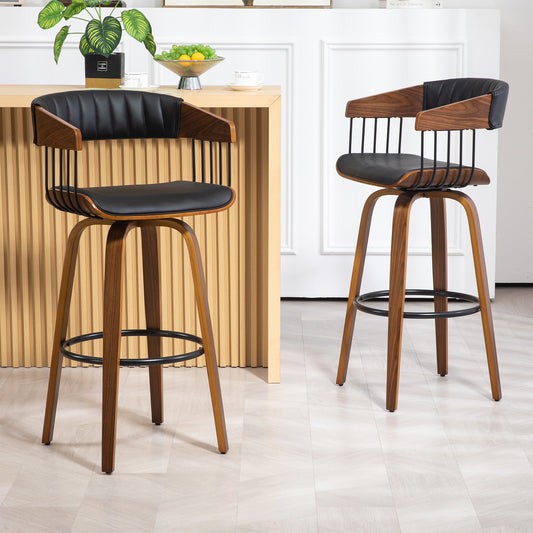 Beaumont Black Faux Leather Bar Stool with Walnut Wood Frame and Legs