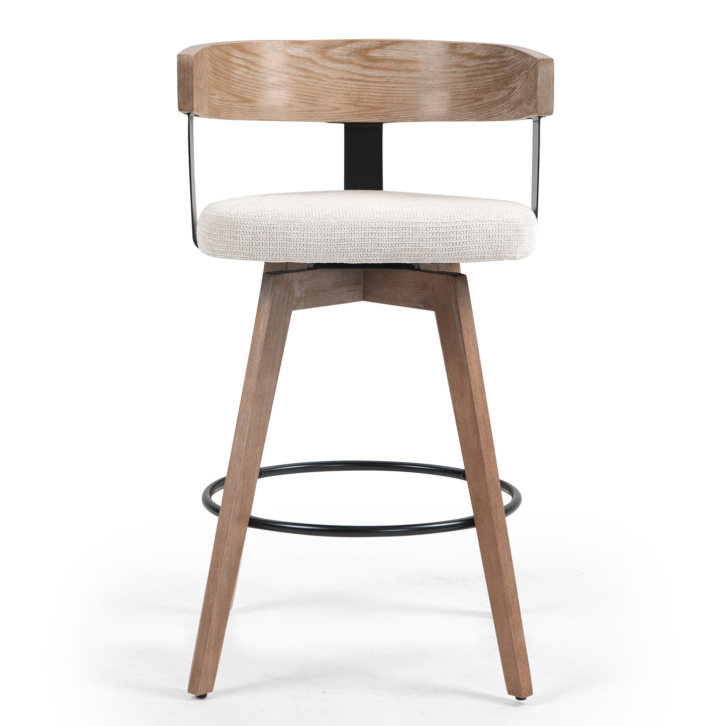 Beck Beige Linen Fabric Counter Stool with Natural Wood Backrest and Legs